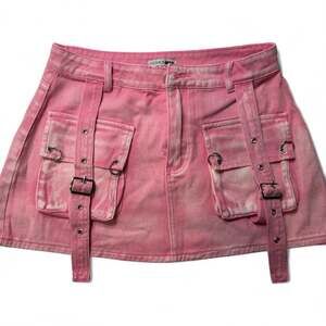 Pink Acid Wash Cargo Mini Skirt